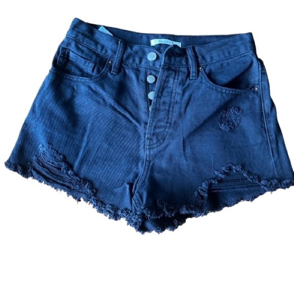 PacSun Black Jean Shorts Vintage High-Waisted Frayed Hem - Size 24 - Picture 1 of 4
